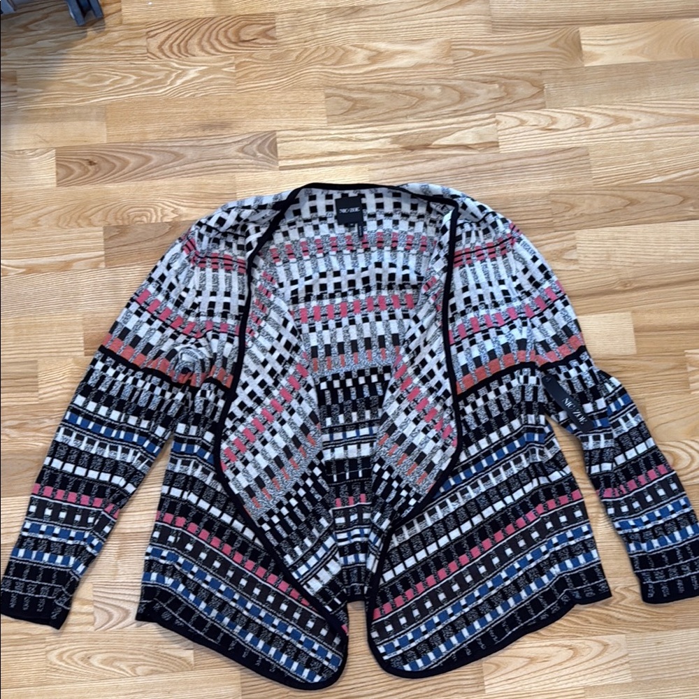 NIC+ZOE Black and Pink Geometric Cardigan Sweater